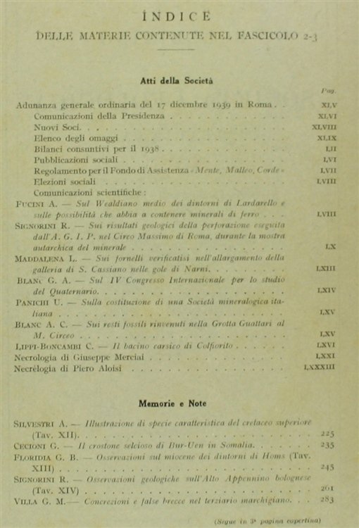 BOLLETTINO DELLA SOCIETA' GEOLOGICA ITALIANA. Volume LVIII - 1939. Fasc. …