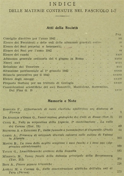 BOLLETTINO DELLA SOCIETA' GEOLOGICA ITALIANA. Volume LXI - 1942. Fasc. …