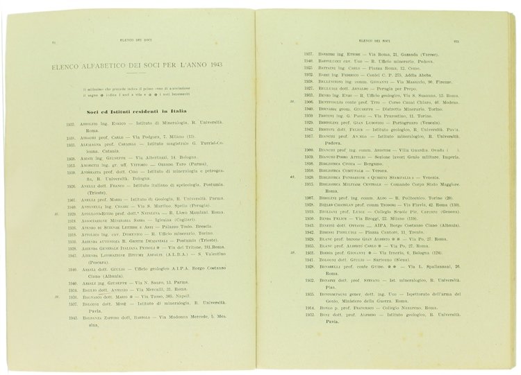 BOLLETTINO DELLA SOCIETA' GEOLOGICA ITALIANA. Volume LXII - 1943. Fascicolo …