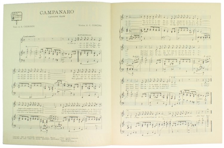 CAMPANARO. Canzone slow. SPARTITO.