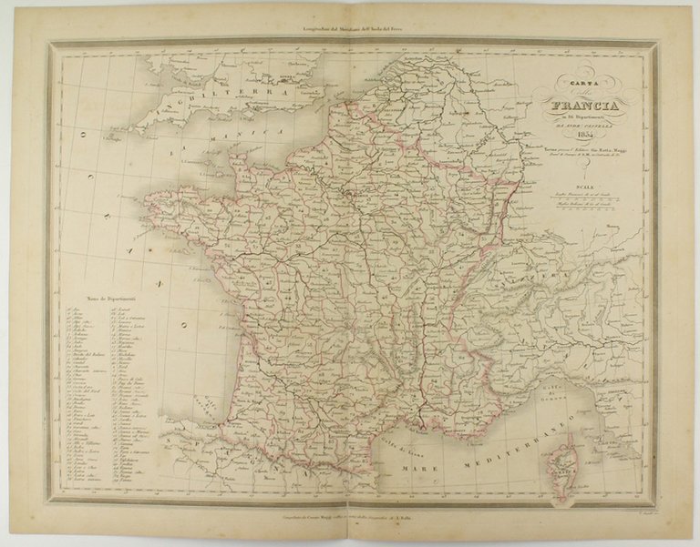 CARTA DELLA FRANCIA IN 86 DIPARTIMENTI - 1854.