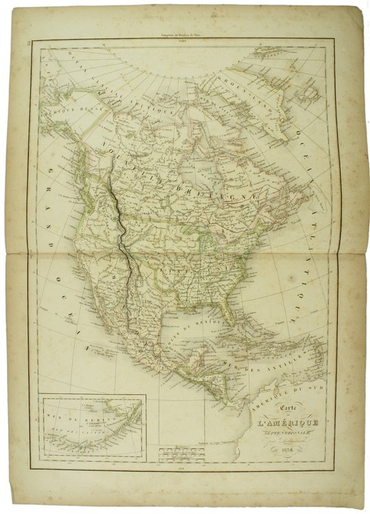 CARTE DE L'AMERIQUE SEPTENTRIONALE - 1838 couleurs