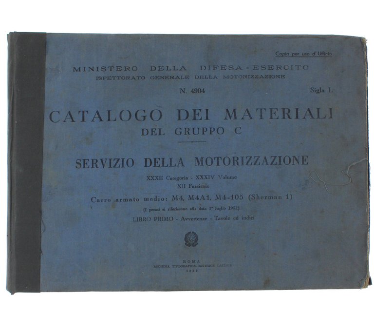 CATALOGO DEI MATERIALI DEL GRUPPO C:. CARRO ARMATO MEDIO M4, …