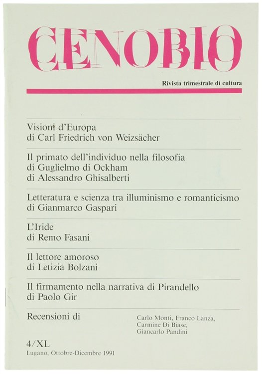 CENOBIO. Rivista trimestrale di cultura. N. 4. anno XL, ottobre-dicembre …