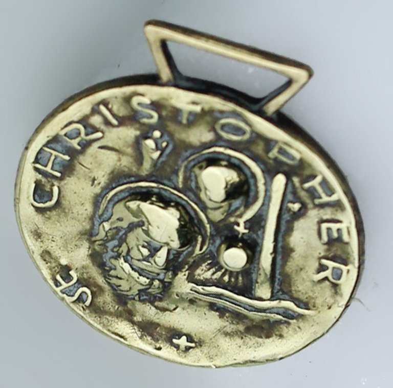 CHRISTOPHER: MEDAGLIA VINTAGE mm 23x33 ottone massiccio dorato