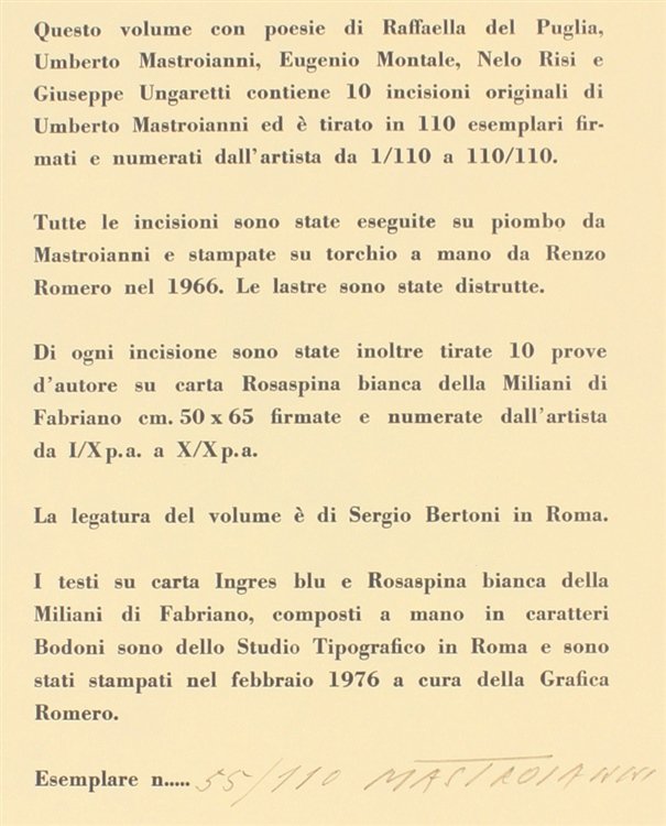 CINQUE POETI ITALIANI. Poesie di Raffaella Del Puglia, Umberto Mastroianni, …