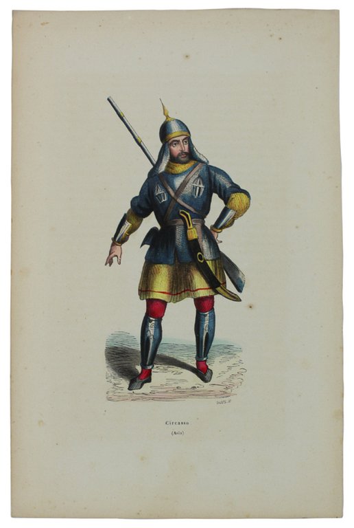 CIRCASSO. Tavola del 1844 acquerellata a mano, cm 27x18 circa.