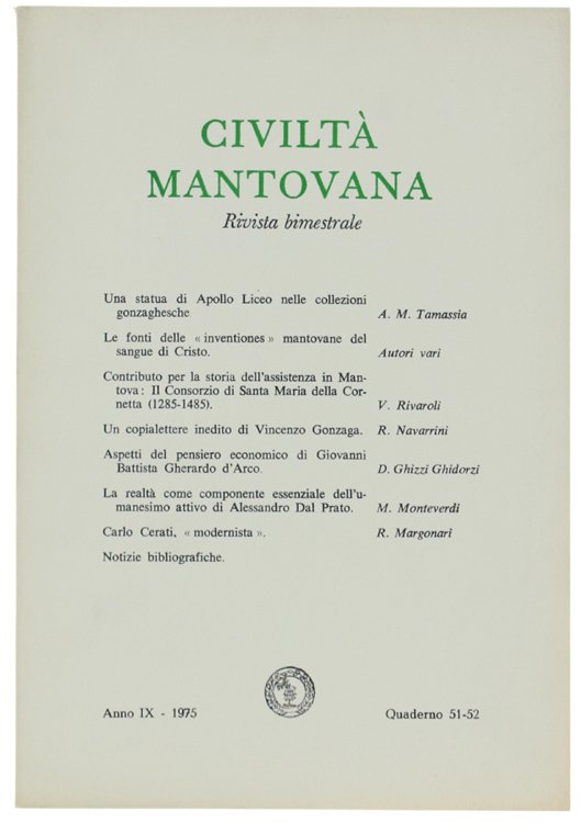 CIVILTA' MANTOVANA. Anno IX - 1975 Quaderno 51-52.