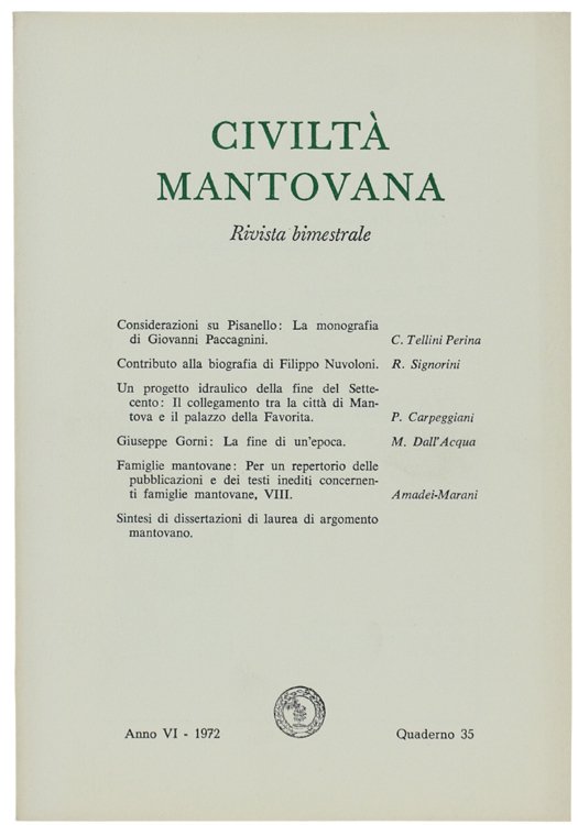 CIVILTA' MANTOVANA. Anno VI - 1972. Quaderno 35.