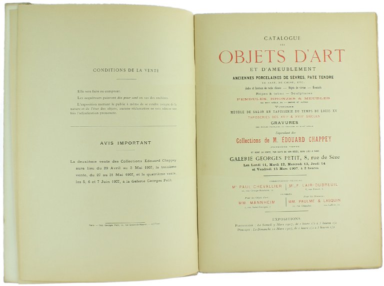 COLLECTIONS E.CHAPPEY. XVIIIe siècle. TOME Premier. CATALOGUE DES OBJETS D'ART …
