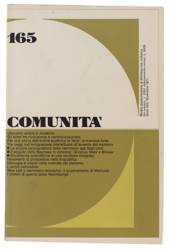 COMUNITA' - N. 165. Rivista quadrimestrale di informazione culturale