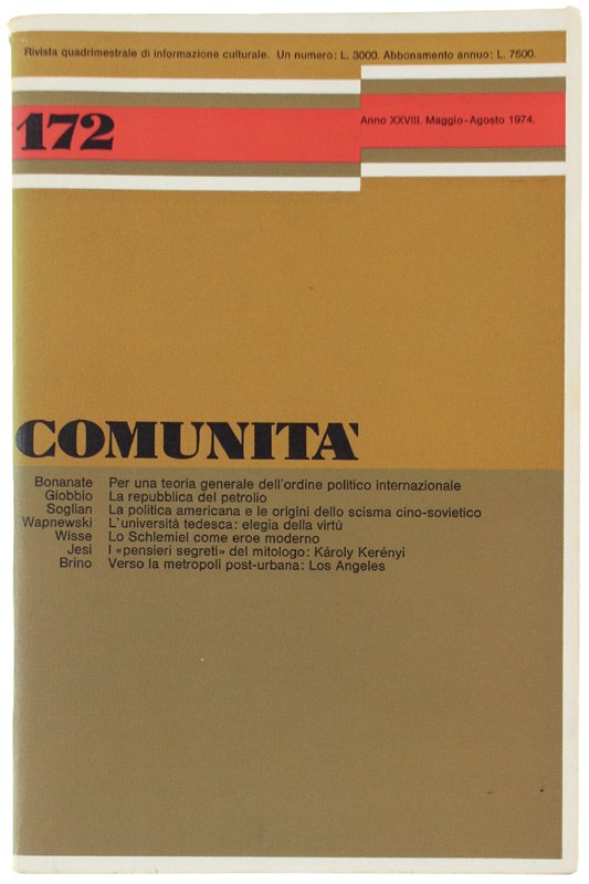COMUNITA' - N. 172. Rivista quadrimestrale di informazione culturale