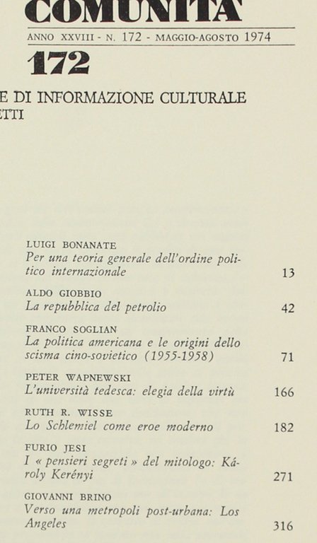 COMUNITA' - N. 172. Rivista quadrimestrale di informazione culturale