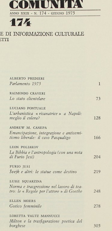 COMUNITA' - N. 174. Rivista quadrimestrale di informazione culturale