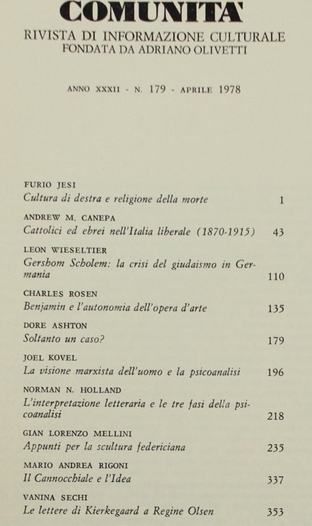 COMUNITA' - N. 179. Rivista di informazione culturale