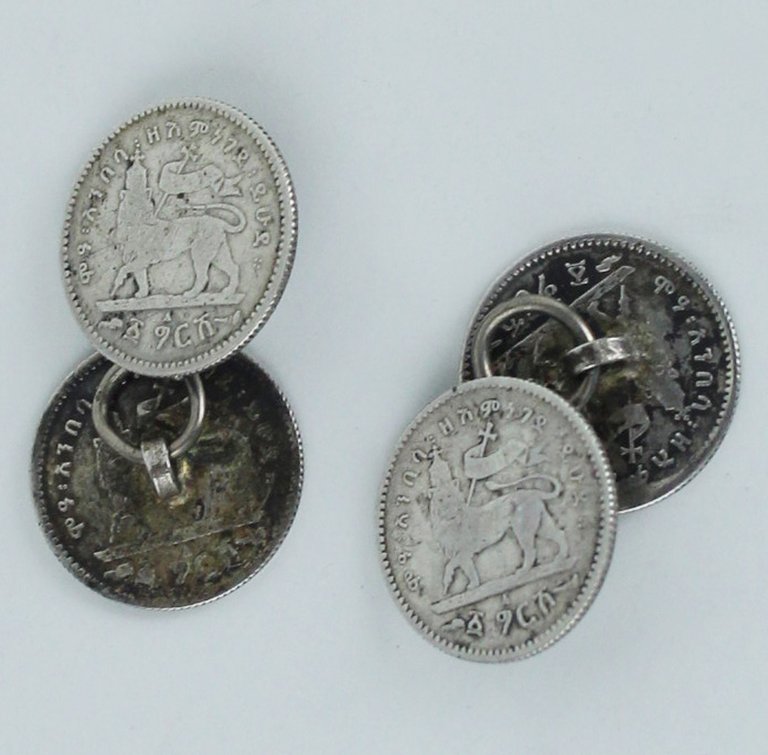 COPPIA ANTICHI GEMELLI ARGENTO MENELIK II 1889 (1/20 di birr)