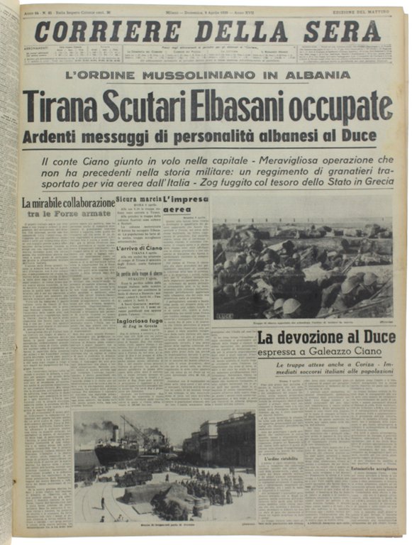 CORRIERE DELLA SERA. Dal 1 aprile al 31 agosto 1939.