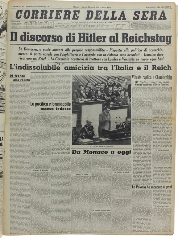 CORRIERE DELLA SERA. Dal 1 aprile al 31 agosto 1939.