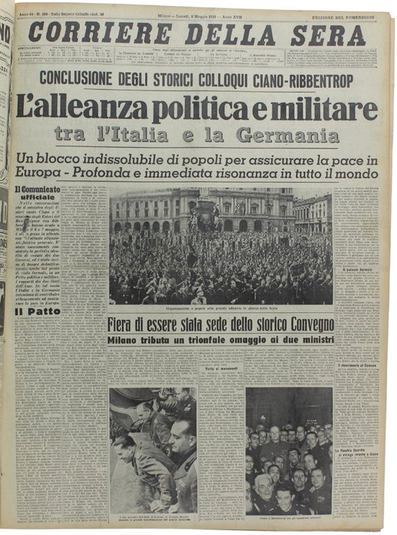 CORRIERE DELLA SERA. Dal 1 aprile al 31 agosto 1939.