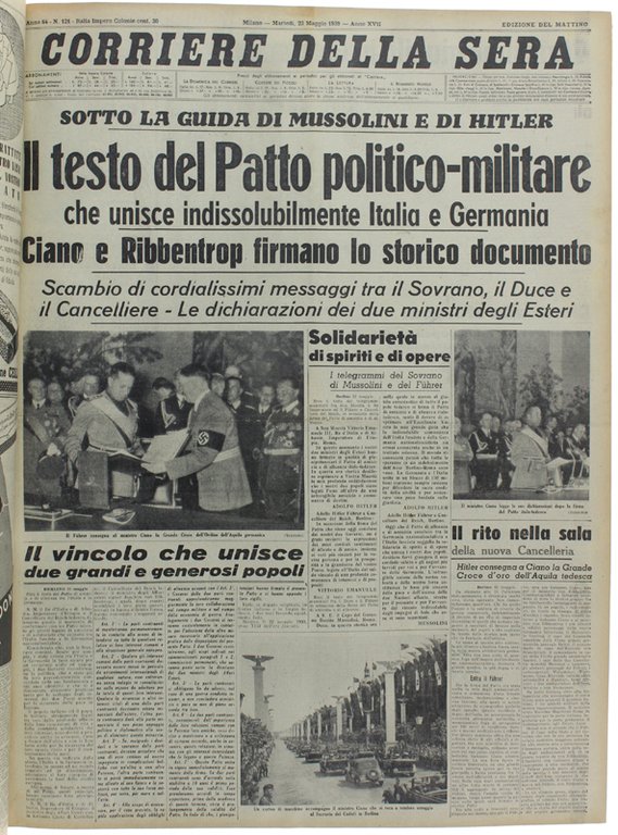 CORRIERE DELLA SERA. Dal 1 aprile al 31 agosto 1939.