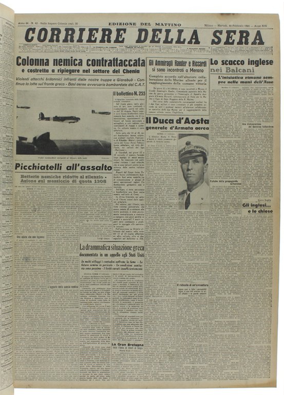 CORRIERE DELLA SERA. Dal 12 febbraio al 31 marzo 1941.
