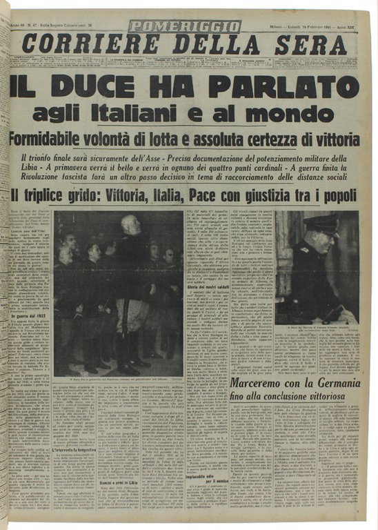 CORRIERE DELLA SERA. Dal 12 febbraio al 31 marzo 1941.