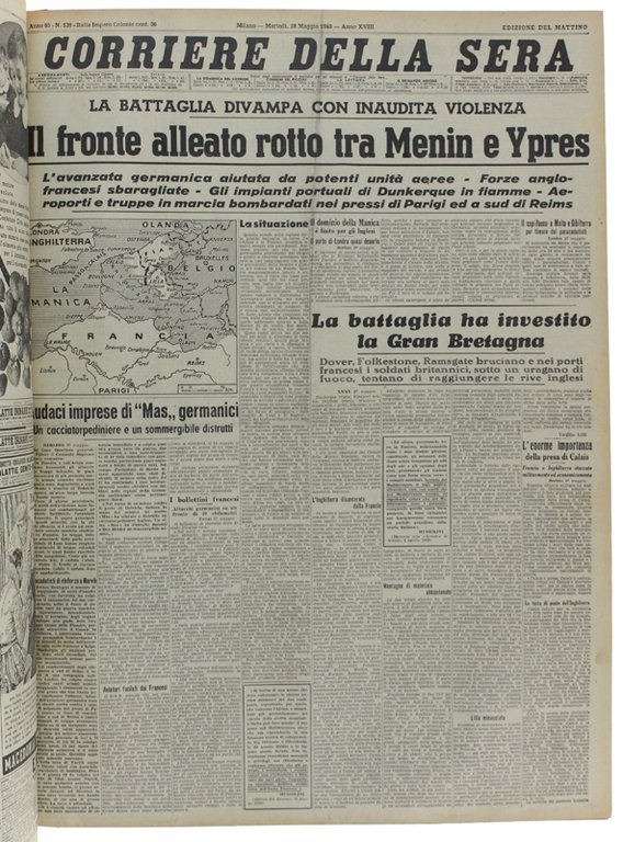 CORRIERE DELLA SERA. Dal 9 gennaio al 31 maggio 1940.