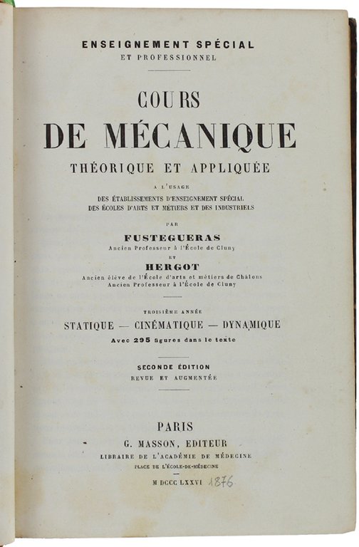 COURS DE MECANIQUE THEORIQUE ET APPLIQUEE à l'usage des établissements …