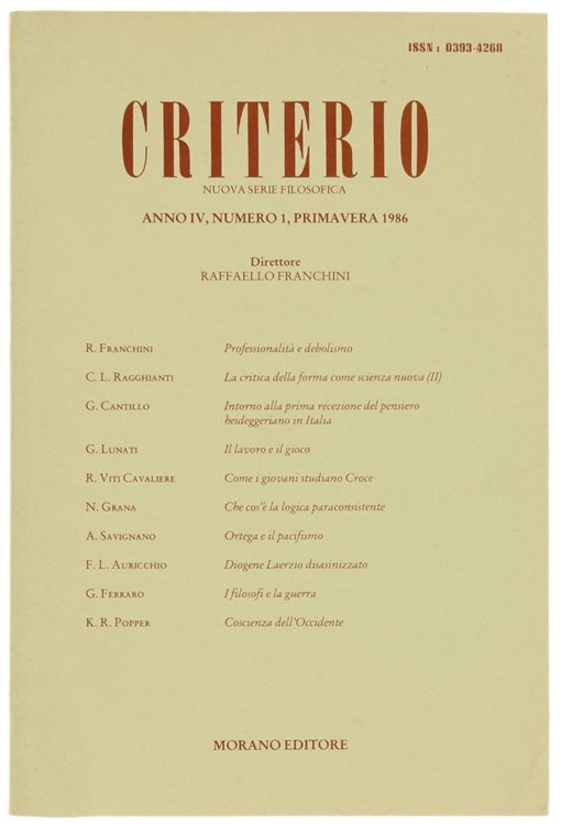 CRITERIO. Nuova serie filosofica. Anno IV, N° 1. Primavera 1966.