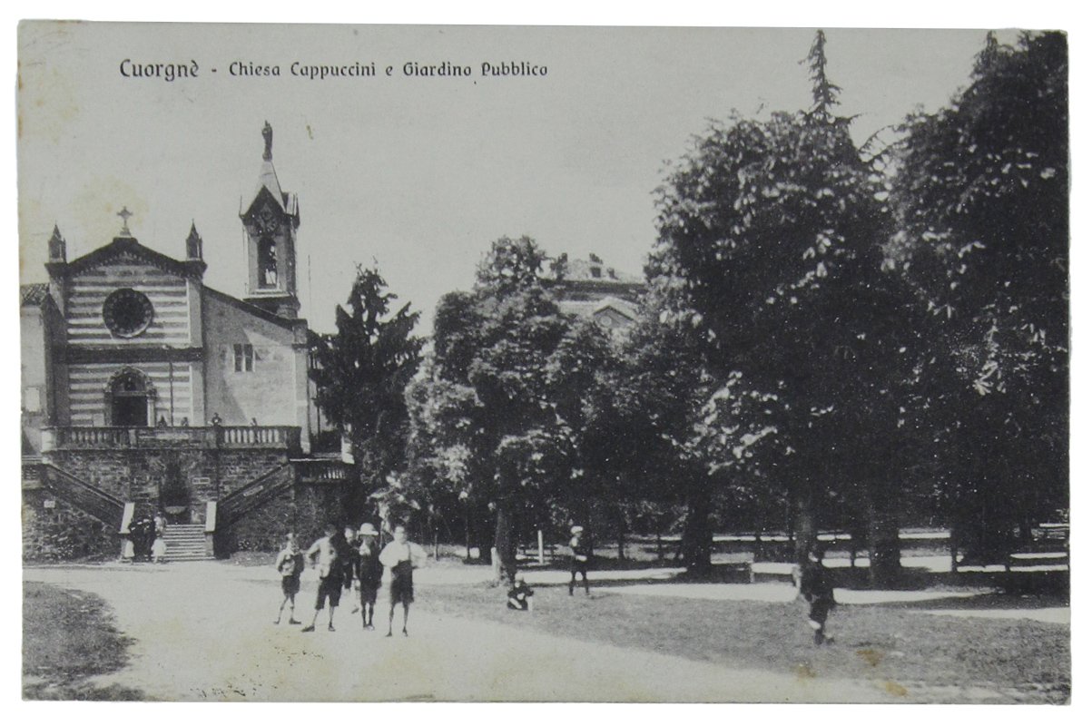 CUORGNE'. Chiesa Cappuccini e Giardino Pubblico. Cartolina viaggiata 1942