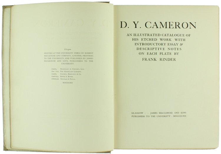 D.Y.CAMERON. An Illustrated Catalogue of his Etched Work with Introductory …