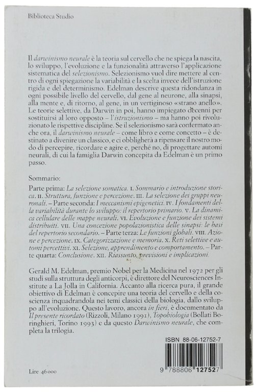 DARWINISMO NEURALE. La teoria della selezione dei gruppi neuronali