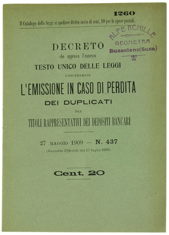 DECRETO CHE APPROVA L'ANNESSO TESTO UNICO DELLE LEGGI CONCERNENTI L'EMISSIONE …