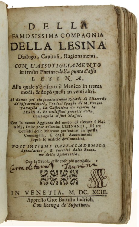 DELLA FAMOSISSIMA COMPAGNIA DELLA LESINA Dialogo, Capitoli, Ragionamenti. Con l'assotigliamento …