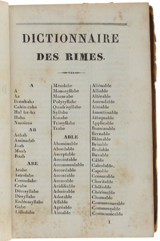 DICTIONNAIRE PORTATIF DES RIMES precédé d'un traité de versification française.