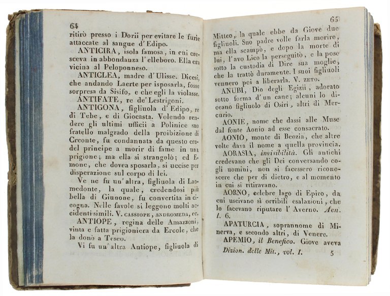DIZIONARIO DELLE MITOLOGIE compilato sui migliori autori. Volume I - …