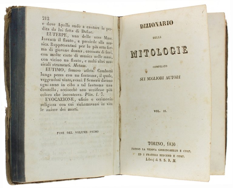 DIZIONARIO DELLE MITOLOGIE compilato sui migliori autori. Volume I - …