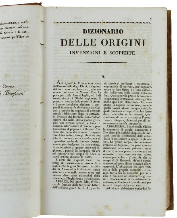 DIZIONARIO DELLE ORIGINI, Invenzioni e Scoperte nelle Arti, nelle Scienze, …