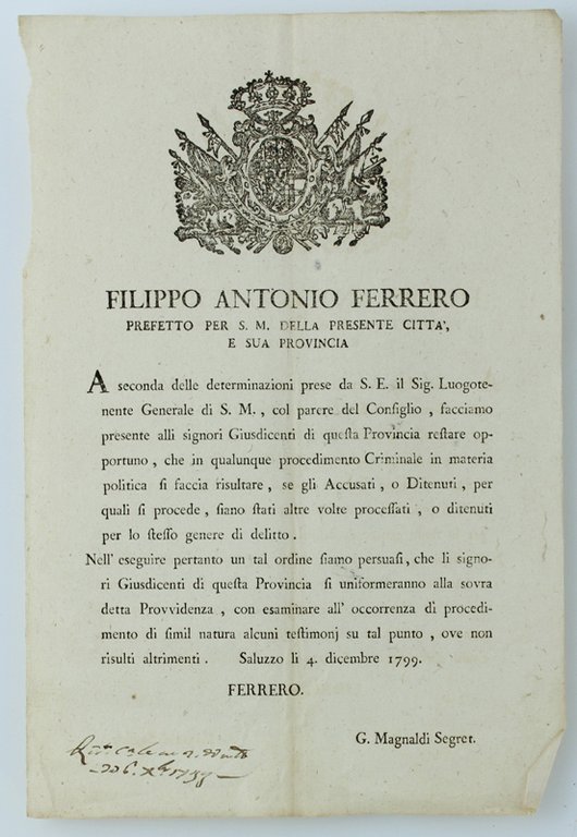 DODICI MANIFESTI DEL GOVERNO SABAUDO 1759-1799 - formato 30x20 cm …