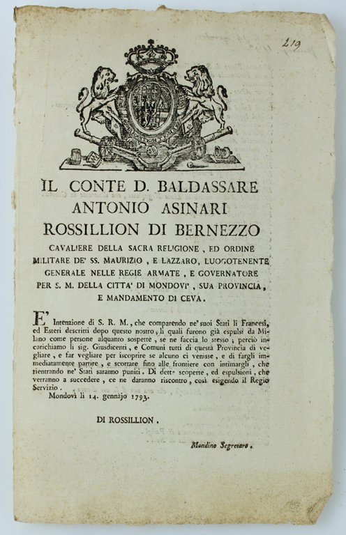 DODICI MANIFESTI DEL GOVERNO SABAUDO 1759-1799 - formato 30x20 cm …
