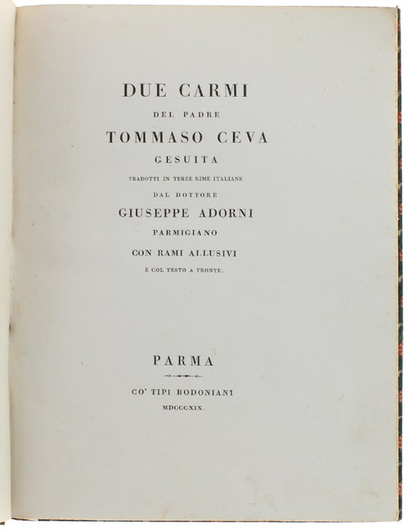 DUE CARMI DEL PADRE TOMMASO CEVA GESUITA TRADOTTI IN TERZE …