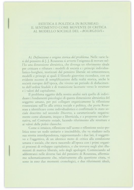 ESTETICA E POLITICA IN ROUSSEAU: IL SENTIMENTO COME MOVENTE DI …
