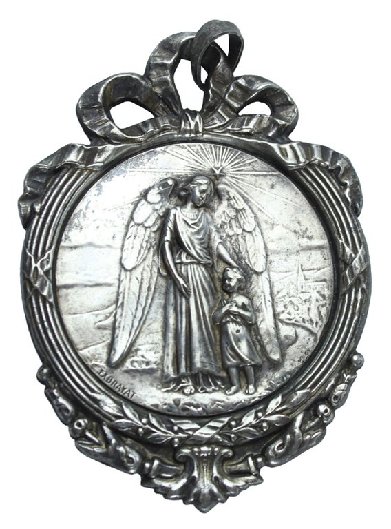 ETIENNE EXBRAYAT (1879-1914): MEDAGLIA ART NOUVEAU: ANGELO CUSTODE. | Immagine Gallery 3