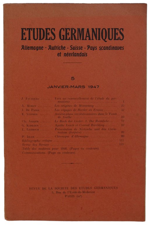 ETUDES GERMANIQUES. Allemagne, Autriche, Suisse, Pays scandinaves et neerlandais. 2me …