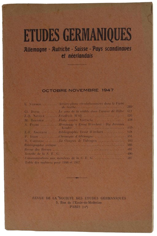 ETUDES GERMANIQUES. Allemagne, Autriche, Suisse, Pays scandinaves et neerlandais. 2me …
