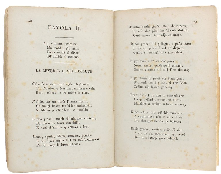 FAVOLE PIEMONTEISE POETICHE, CRITICHE, LETERARIE E MORAJ. Volume I delle …