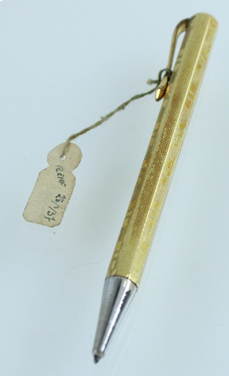 FENDOGRAPH penna portamina vintage (1937), laminata oro. Nuova, con prezzo