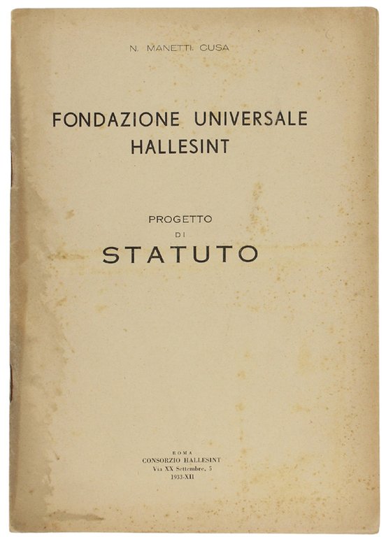 FONDAZIONE UNIVERSALE HALLESINT. PROGETTO DI STATUTO.