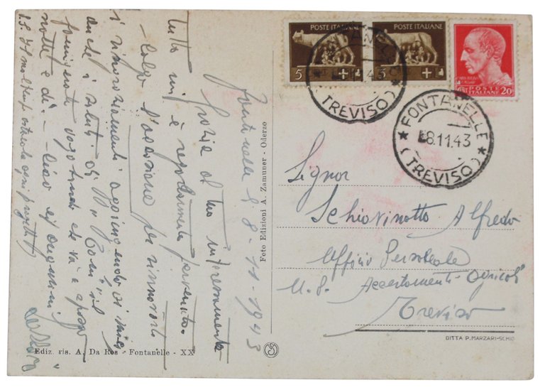 FONTANELLE - Via Roma e Municipio. (provincia Treviso) CARTOLINA del …