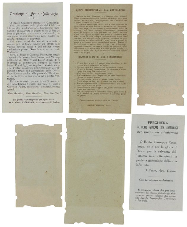 GIUSEPPE BENEDETTO COTTOLENGO 6 immaginette santini d'epoca (3 in cromolito)